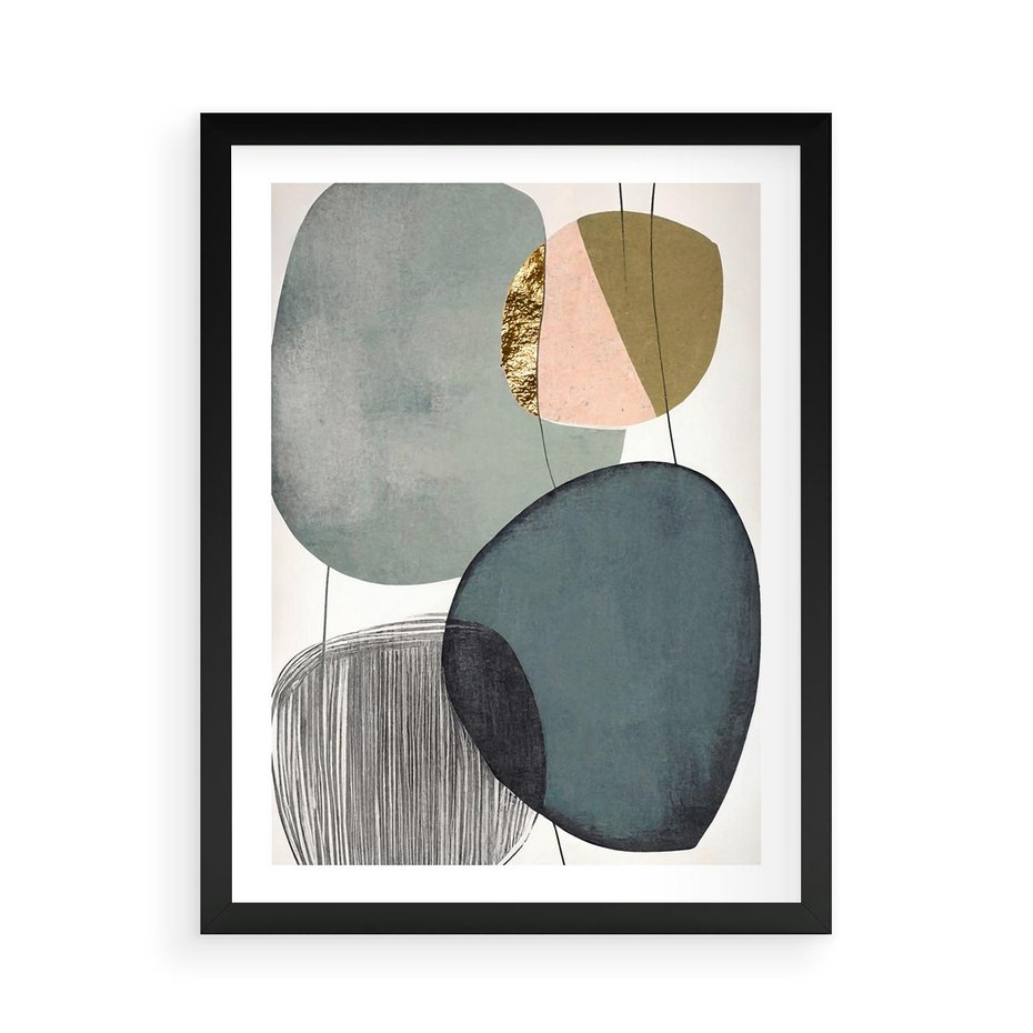 Plakat w ramie 50x70 - Przenikające Formy Duszy - abstrakcyjny obraz, geometryczne obłe formy - rama czarna