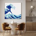 Obraz w ramie 80x80 - Fala Japandi - wielka fala w Kaganawie, obraz Hokusai - rama drewno