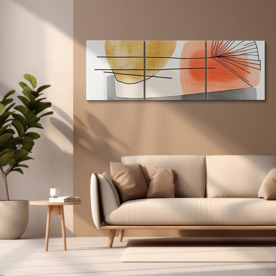 Obraz na płótnie 120x40 - Roślinny Szkic - abstrakcyjne, nieregularne plamy łososiowego koloru