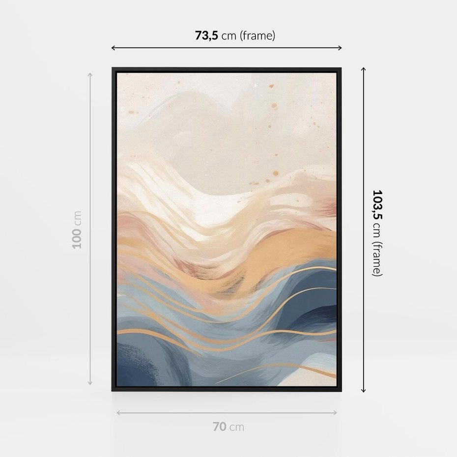 Obraz w ramie 70x100 - Ukojenie Współczesności - abstrakcyjne fale, gładkie linie - rama czarna
