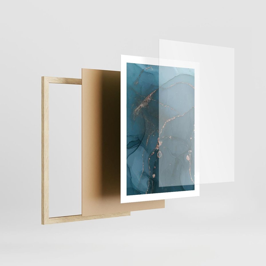 Plakat w ramie 50x70 - Marmurowa Elegancja: Kolory Oceanu - marmur, kolory oceanu - rama drewno