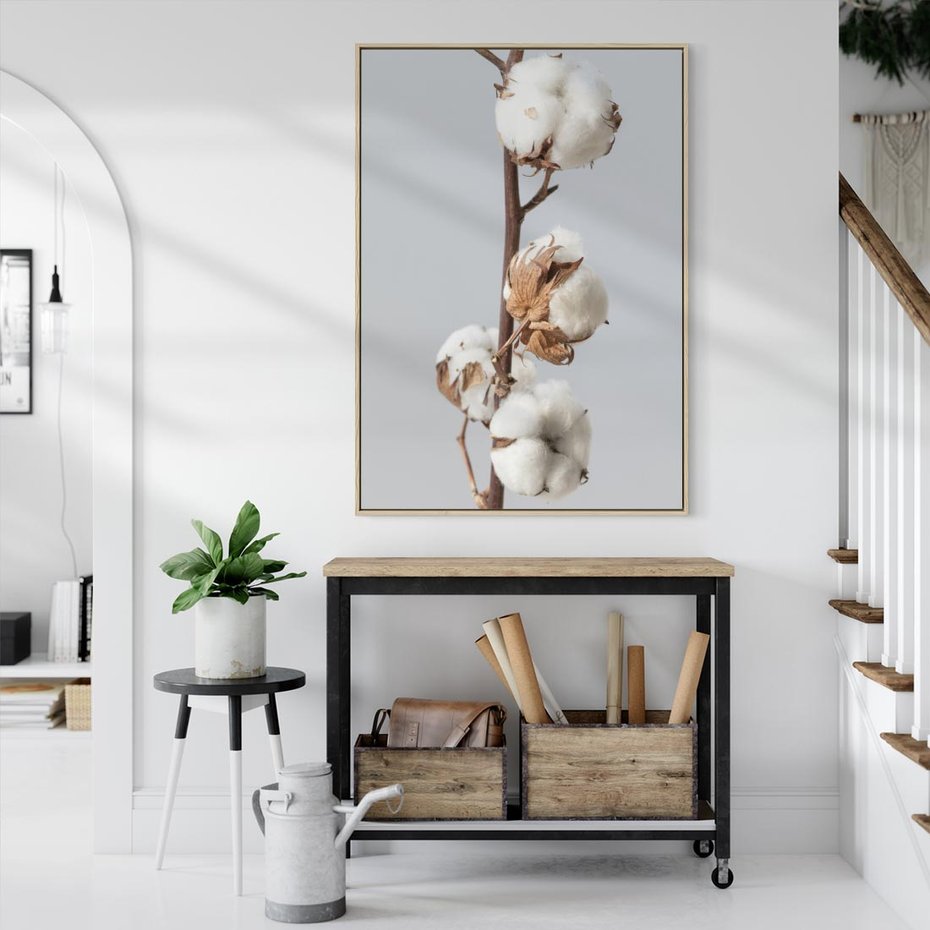 Obraz w ramie 70x100 - Bawełniana boho miękkość - bawełna, boho - rama drewno