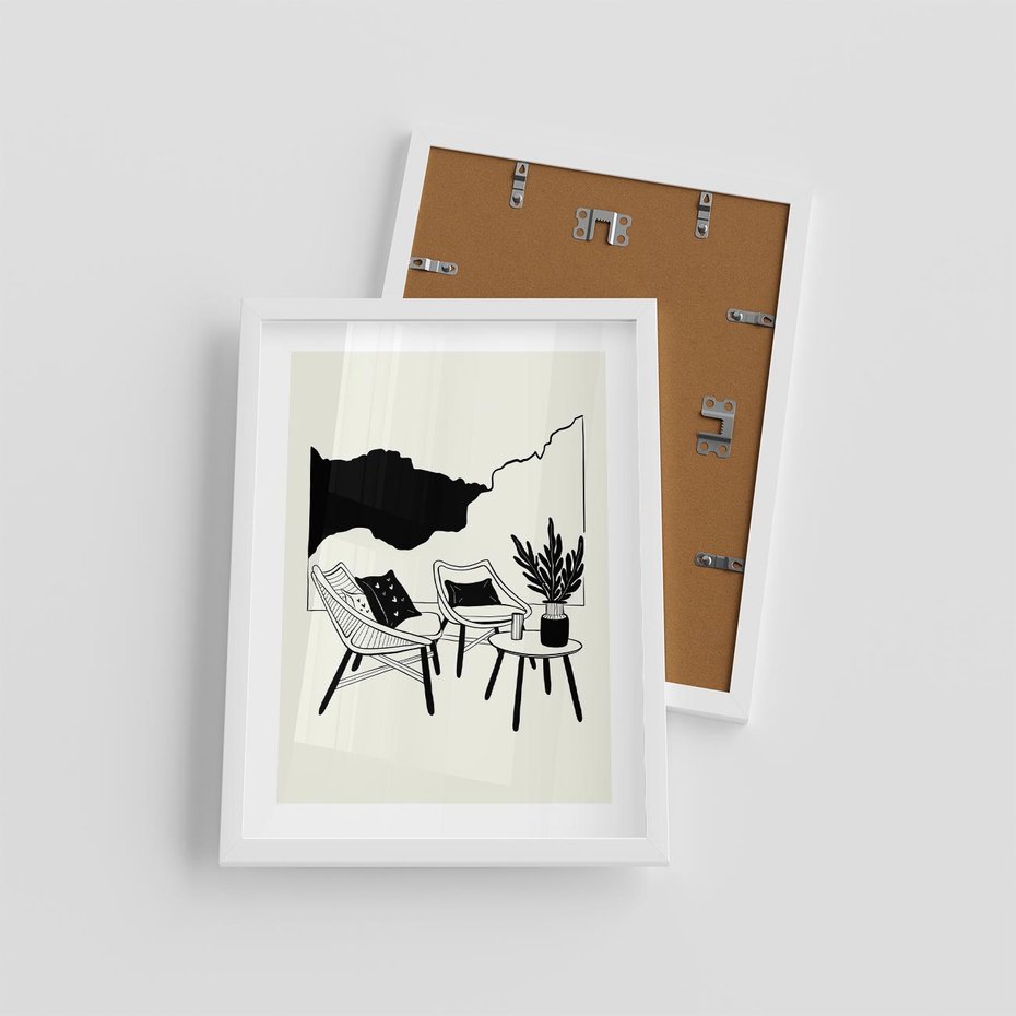 Plakat w ramie 30x40 - Boho Elegancja - boho wnętrze, salon - rama biała