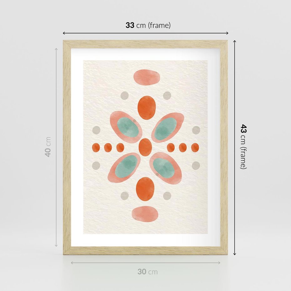Plakat w ramie 30x40 - Symfonia Natury - abstrakcyjne plamy w odcieniach pomarańczowym, kropki plamki - rama drewno