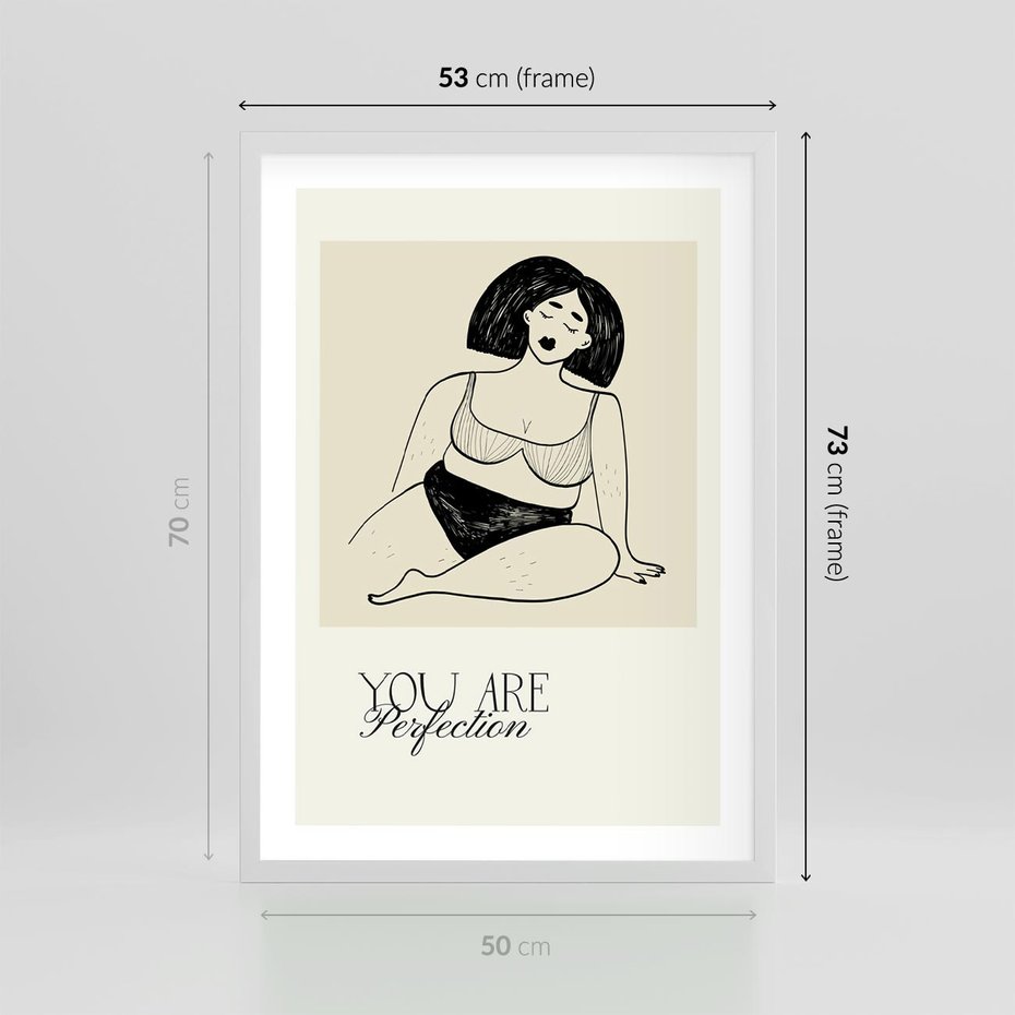 Plakat w ramie 50x70 - Harmonia Kształtów Bez Granic - siła kobiecości, rysunek - rama biała
