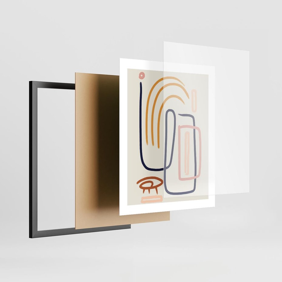 Plakat w ramie 40x50 - Abstrakcyjne Mrugnięcie - abstrakcja w stylu picasso, beżowe tło - rama czarna