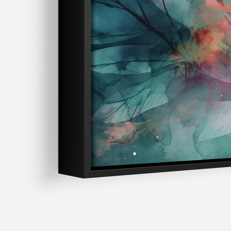 Obraz w ramie 50x50 - Subtelne Zielone - pastelowe zielone liście, róż - rama czarna