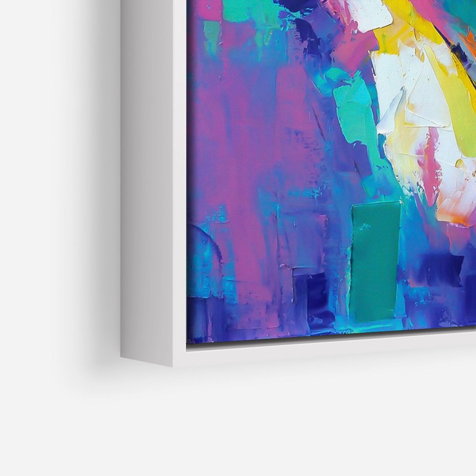 Obraz w ramie 50x70 - Olejne Wibrujące Emocje - abstrakcyjny obraz, różne kolorowe maźnięcia pędzla - rama biała