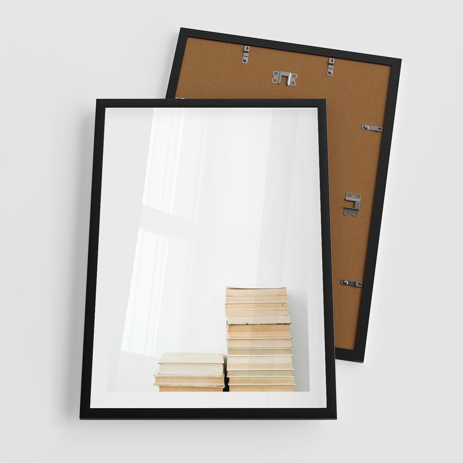 Plakat w ramie 50x70 - Estetyka Literatury - stos książek, minimalistyczna kompozycja - rama czarna