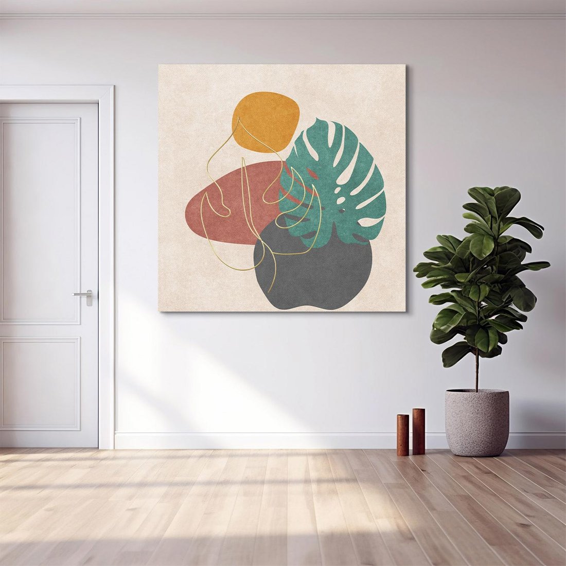 Obraz na płótnie 50x50 - Akwarelowa Magia Liści - grafika, styl mid century