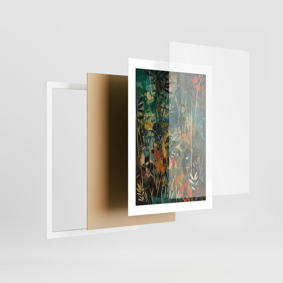 Plakat w ramie 30x40 - Abstrakcyjne Wariacje Form - abstrakcyjny obraz, mnogość kolorów - rama biała