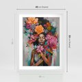 Plakat w ramie 40x50 - Z Głową w Kwiatach - obraz olejny, sztuka nowoczesna - rama biała
