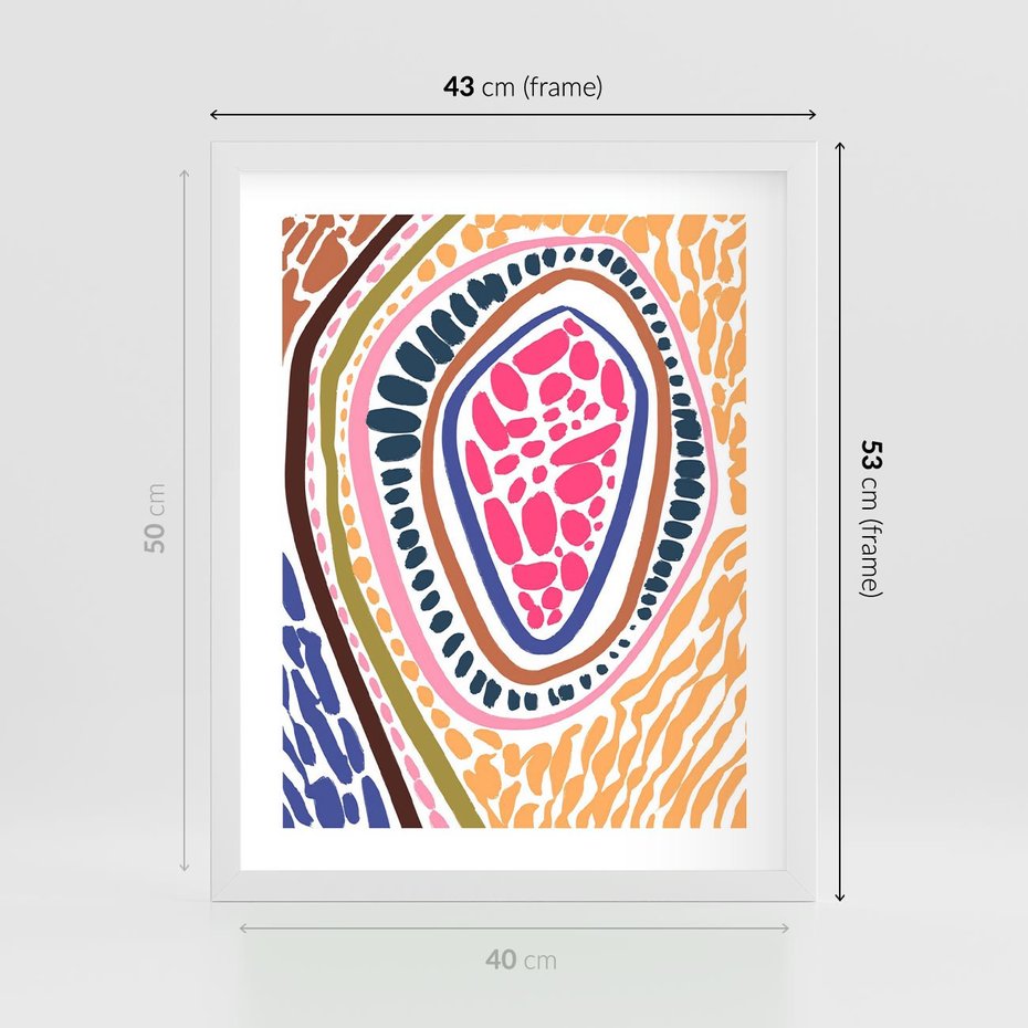Plakat w ramie 40x50 - Rozchlapane Wizje - kolorowe wzory, tęczowe żywe kolory - rama biała