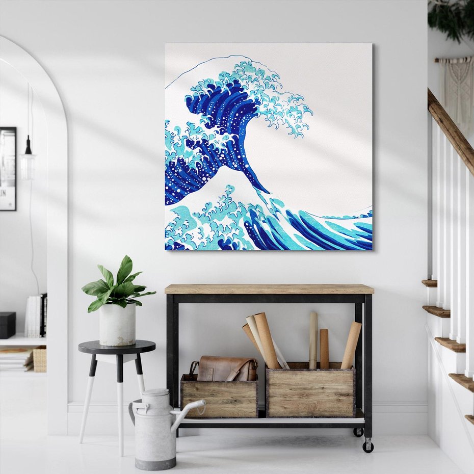 Obraz na płótnie 40x40 - Fala Japandi - wielka fala w Kaganawie, obraz Hokusai