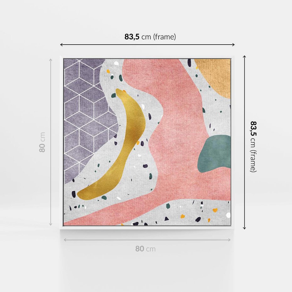 Obraz w ramie 80x80 - Eklektyczny Mix - kolaż, pastelowe abstrakcyjne plamy - rama biała