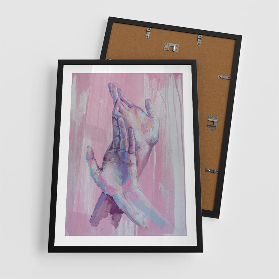 Plakat w ramie 50x70 - Splecione - obraz olejny, pastelowe kolory - rama czarna