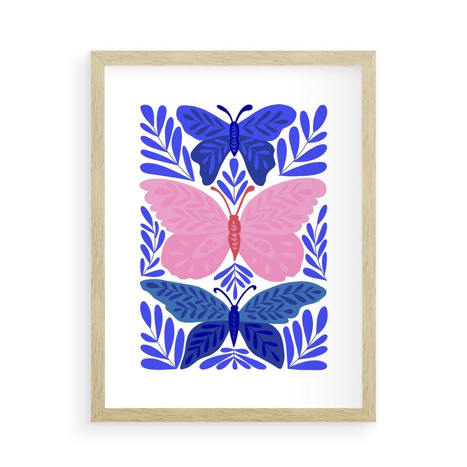 Plakat w ramie 50x70 - Delikatna Symfonia Natury - motyle, rośliny - rama drewno