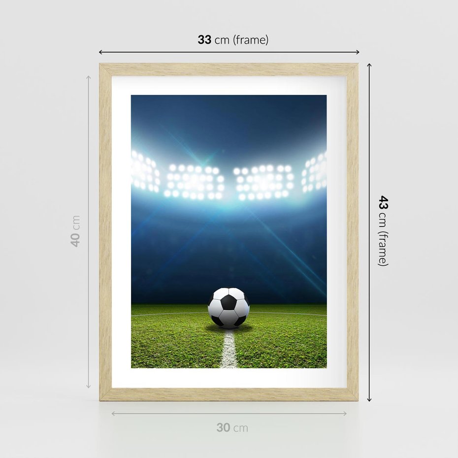 Plakat w ramie 30x40 - Piłka w drodze do gola - piłka, gol - rama drewno