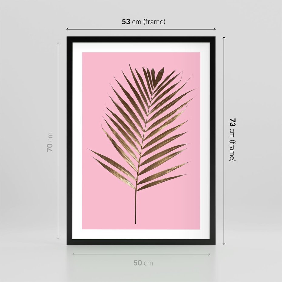 Plakat w ramie 50x70 - Promienie złotej palmy - złota, palma - rama czarna