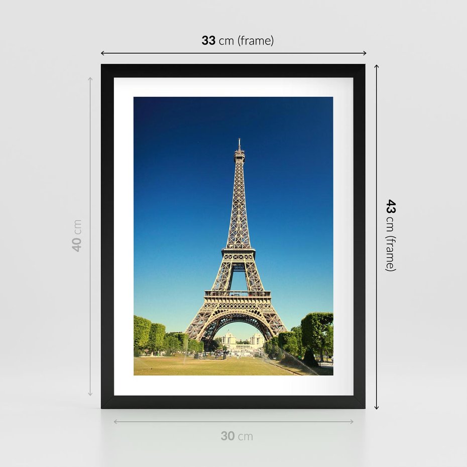 Plakat w ramie 30x40 - Ikoniczny symbol miasta - wieża, Eiffla - rama czarna