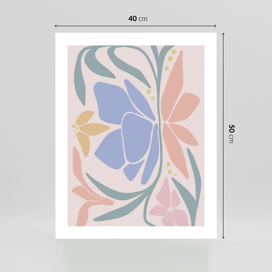 Plakat bez ramy 40x50 - Pastele Kwiatowych Plam - pastelowe kwiaty, na beżowym tle