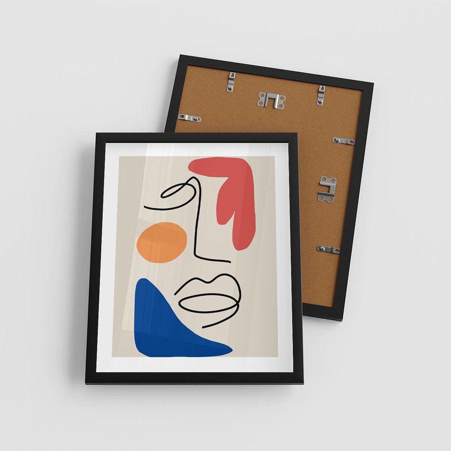 Plakat w ramie 40x50 - Rozbijające Granice Kształtów - abstrakcyjny obraz, przypomina twarz - rama czarna