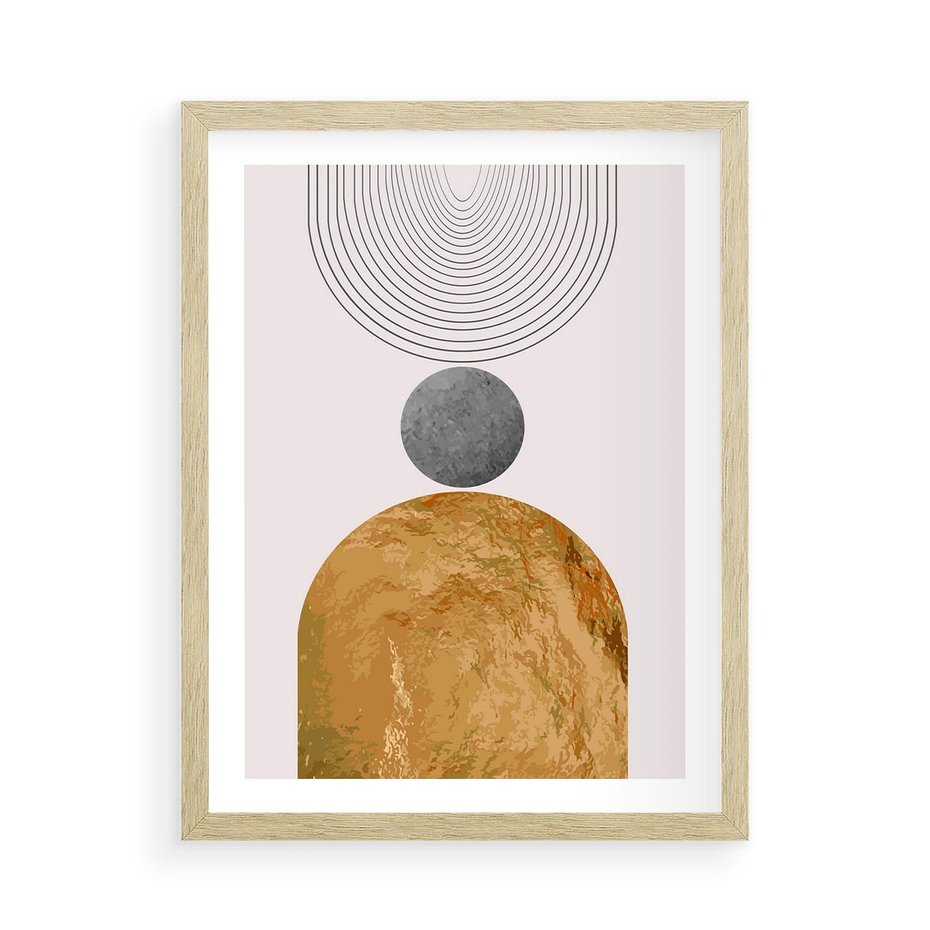 Plakat w ramie 50x70 - Złote Półkole w Sztuce Geometrii - grafika, złote półkole - rama drewno
