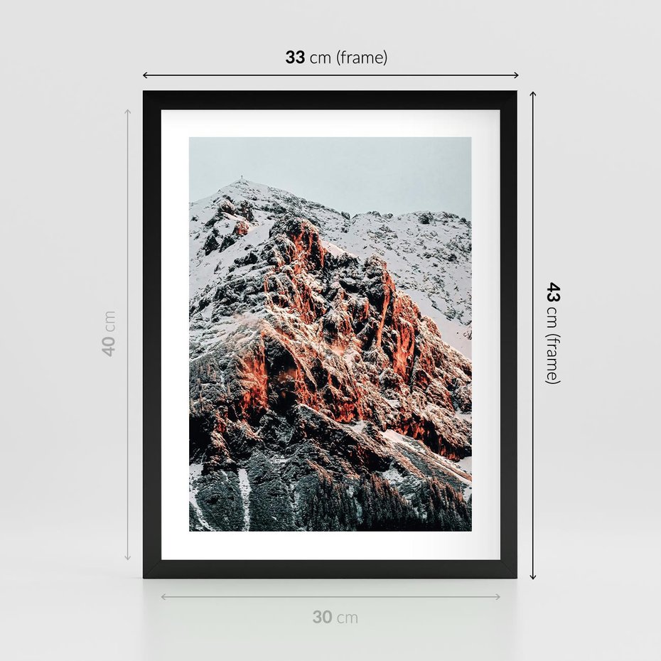 Plakat w ramie 30x40 - Zima na Szczycie - góry, zima - rama czarna