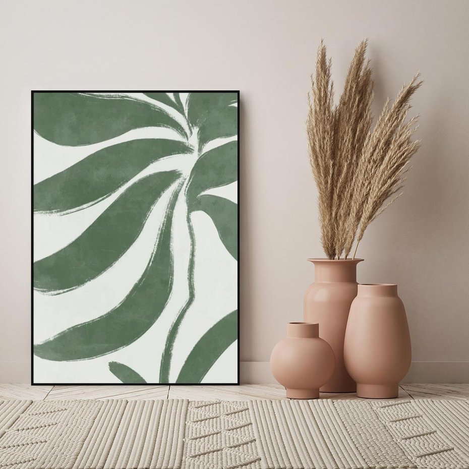 Obraz w ramie 50x70 - Zieleń Wewnętrznego Spokoju - zielony plakat, roślinne inspiracje - rama czarna