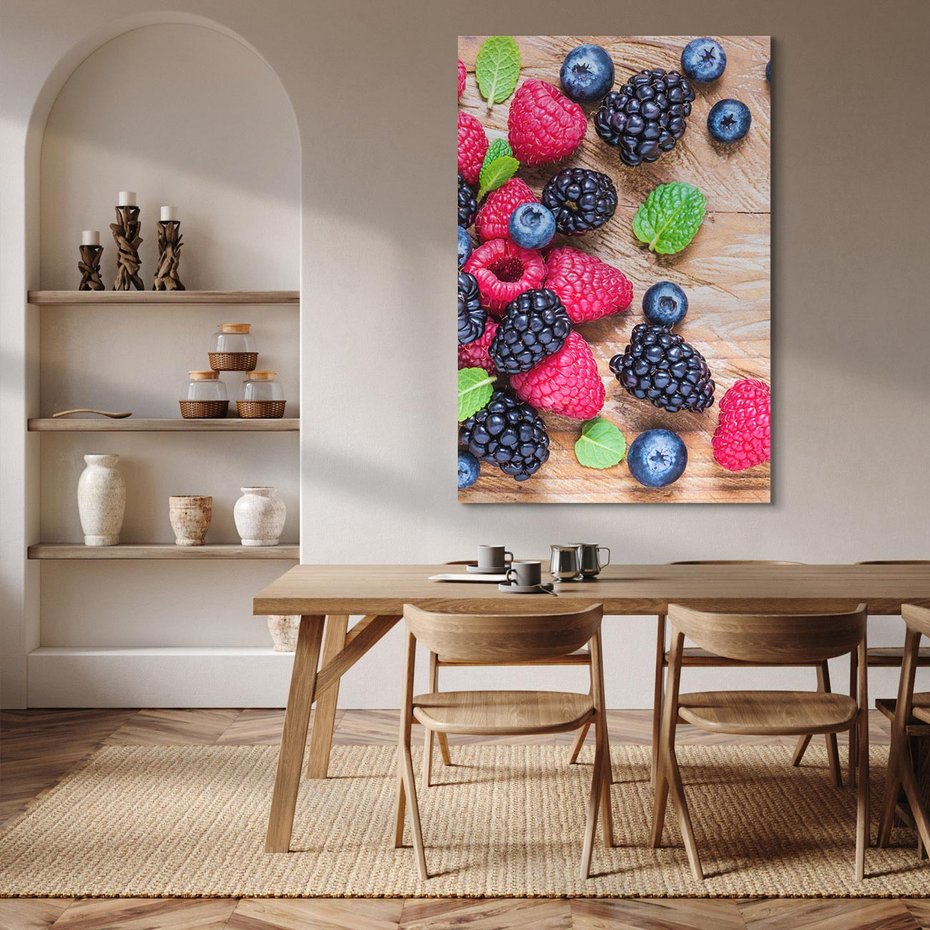 Obraz na płótnie 50x70 - Smak malin i borówek - owoce, leśne