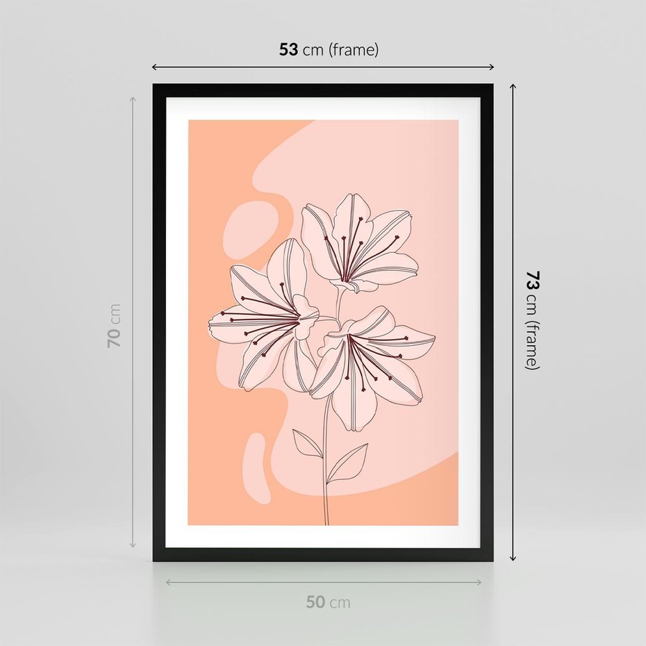 Plakat w ramie 50x70 - Kwiatowa Harmonia - minimalistyczny plakat, pudrowe kwiaty - rama czarna