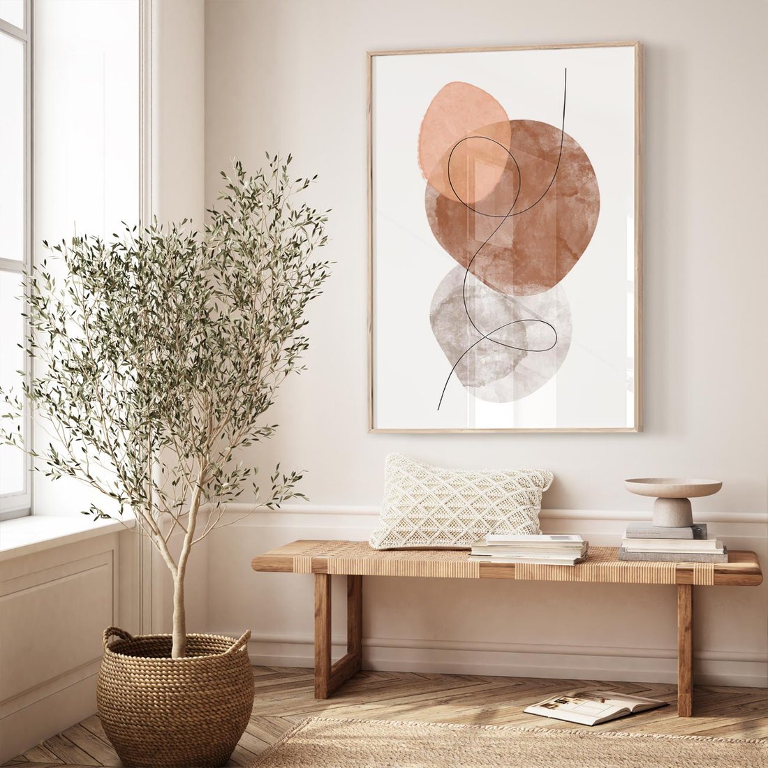 Plakat w ramie 40x50 - Brązowe Akwarelowe Zawirowania - abstrakcja, brązowe akwarelowe plamy - rama drewno