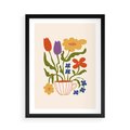 Plakat w ramie 50x70 - Kolorowe Granice - kwiaty w filizance, abstrakcja - rama czarna