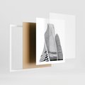 Plakat w ramie 40x50 - Wieżowce z Falistymi Kształtami - nowoczesne wieżowce, czarno biała fotografia - rama biała