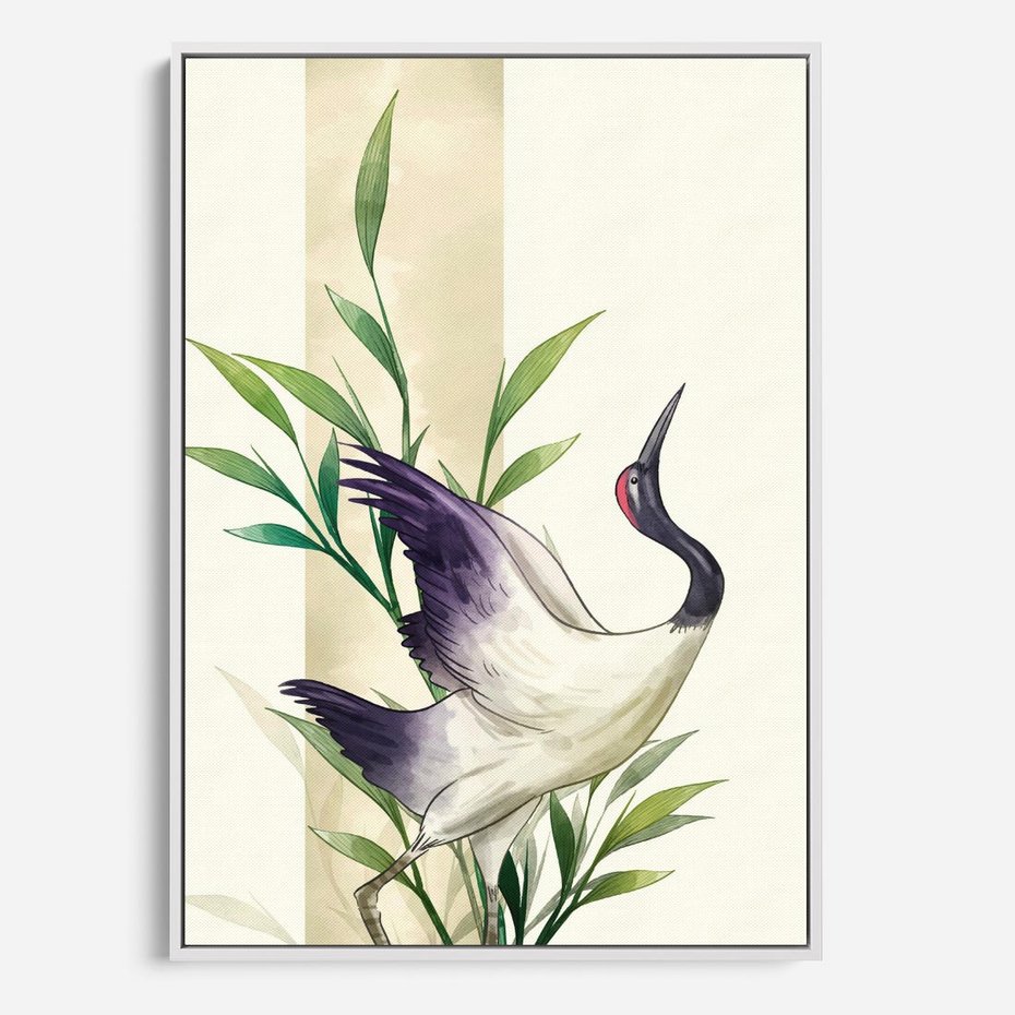 Obraz w ramie 50x70 - Migocące Ptaki - japońska sztuka, ptak - rama biała