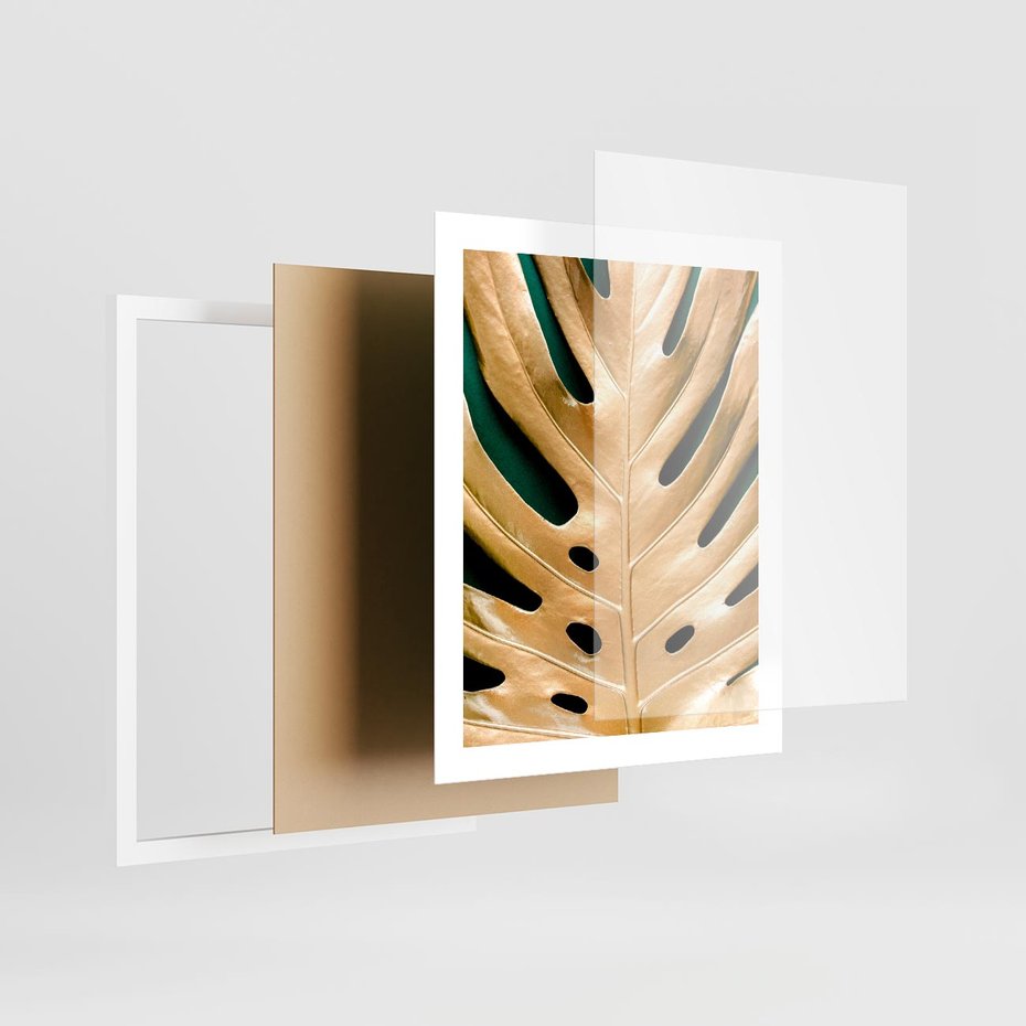 Plakat w ramie 40x50 - Piękno i Styl - złote, liście - rama biała