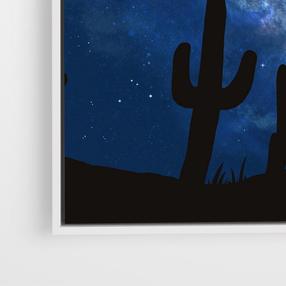 Obraz w ramie 80x80 - Nocne Tajemnice Pustyni - gwieździsta noc, granatowe niebo - rama biała