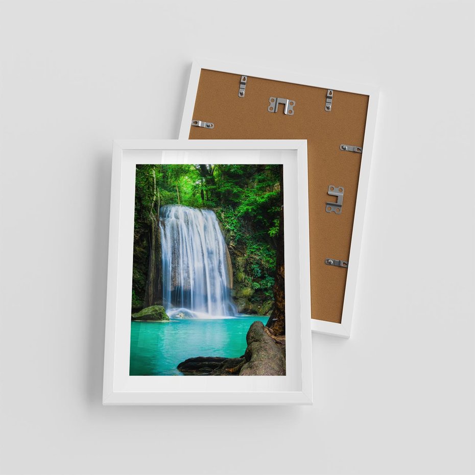 Plakat w ramie 30x40 - : Moc Natury - wodospad, rzeka - rama biała
