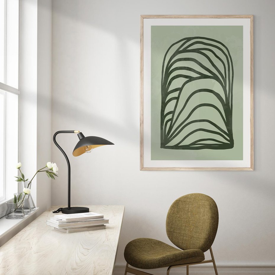 Plakat w ramie 50x70 - Zielonkawy Uścisk Natury - abstrakcyjny zielony motyw, skandynawski design - rama drewno