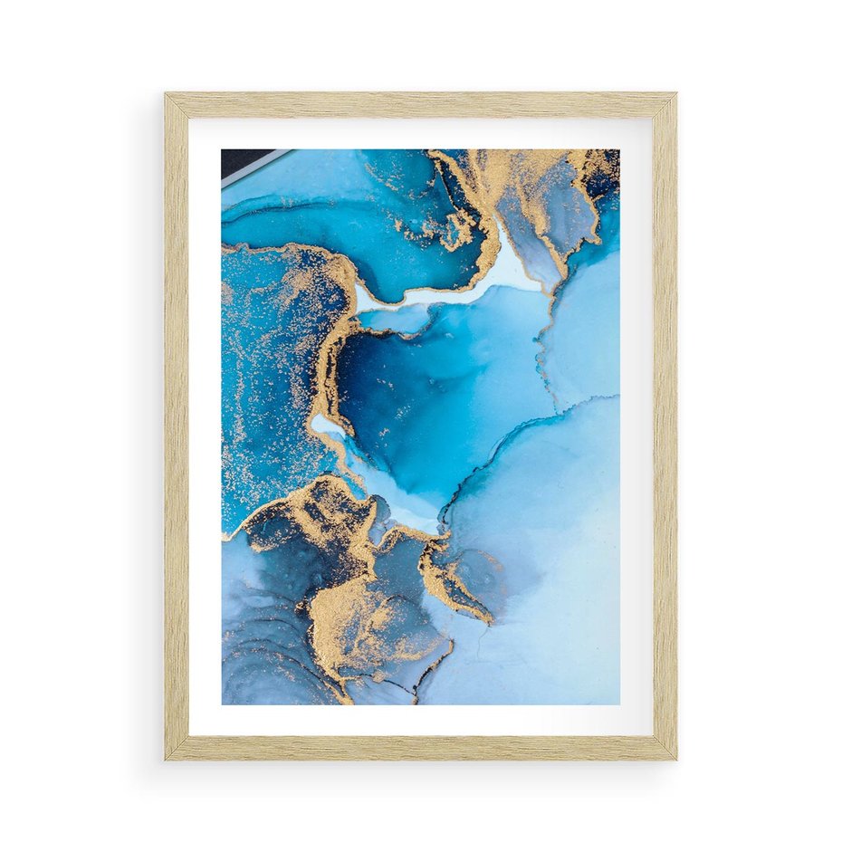 Plakat w ramie 50x70 - Elegancja i Wyrafinowanie - marmur, złoto - rama drewno