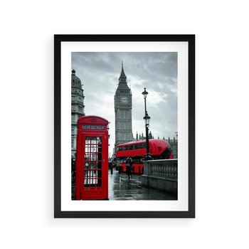 Plakat w ramie 50x70 - Uliczka z charakterystyczną budką w Londynie - Londyn, budka - rama czarna
