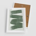 Plakat w ramie 50x70 - Zielone Refleksje - abstrakcja, zgaszony zielony kolor - rama biała