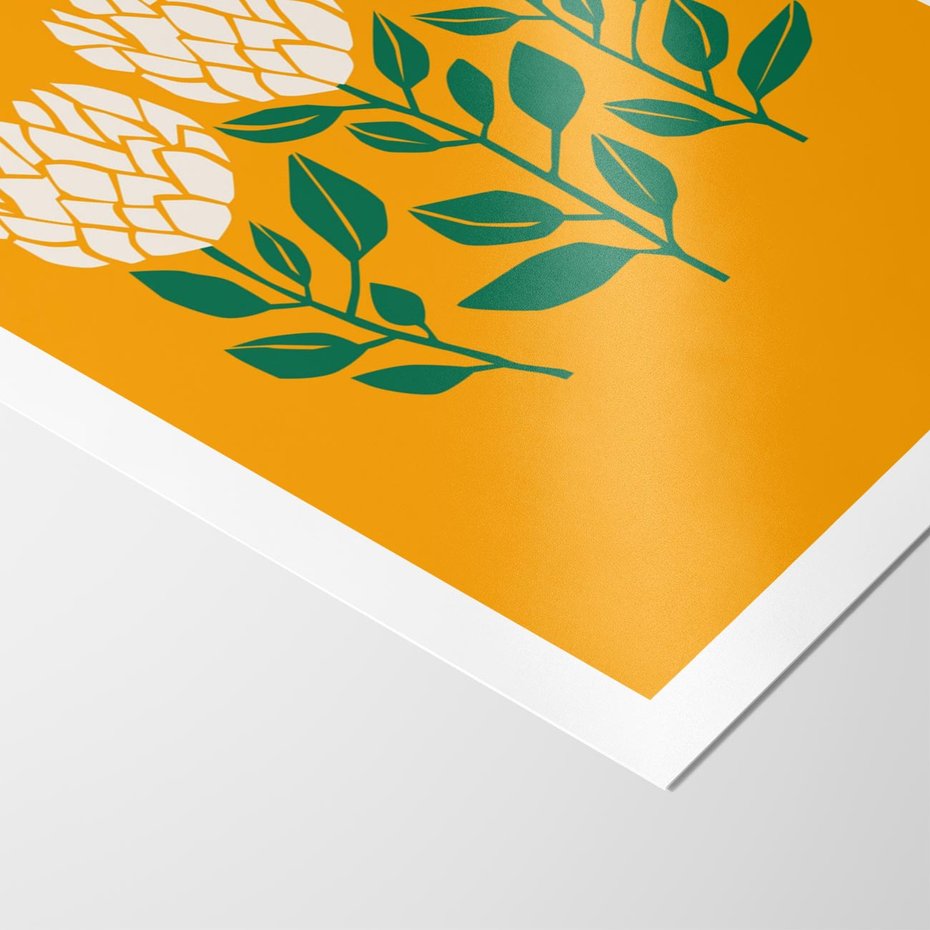 Plakat bez ramy 50x70 - Kolorowe Impresje - abstrakcyjna kwiatowa kompozycja, żółte mocne tło