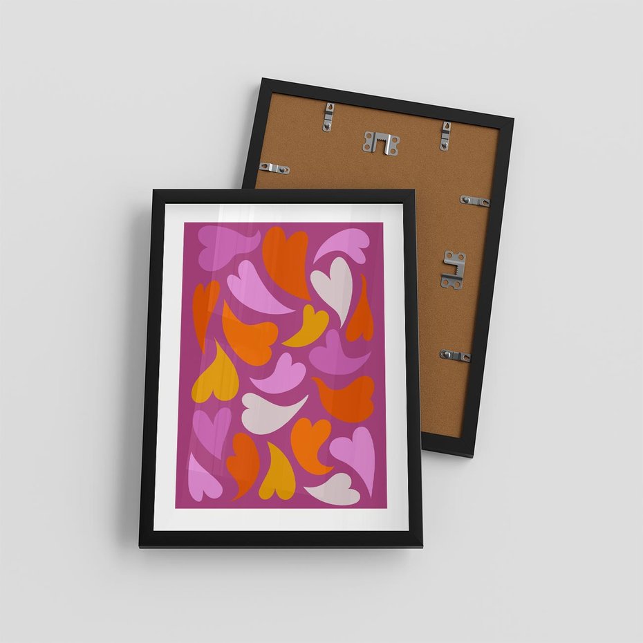 Plakat w ramie 30x40 - Podróżne Boho - wesoła grafika, serca - rama czarna