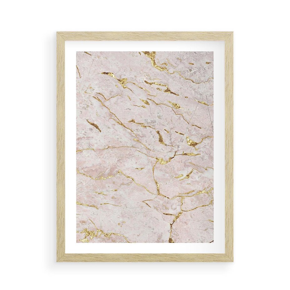 Plakat w ramie 50x70 - Beżowy Marmur i Złoto - marmur, beżowy marmur - rama drewno