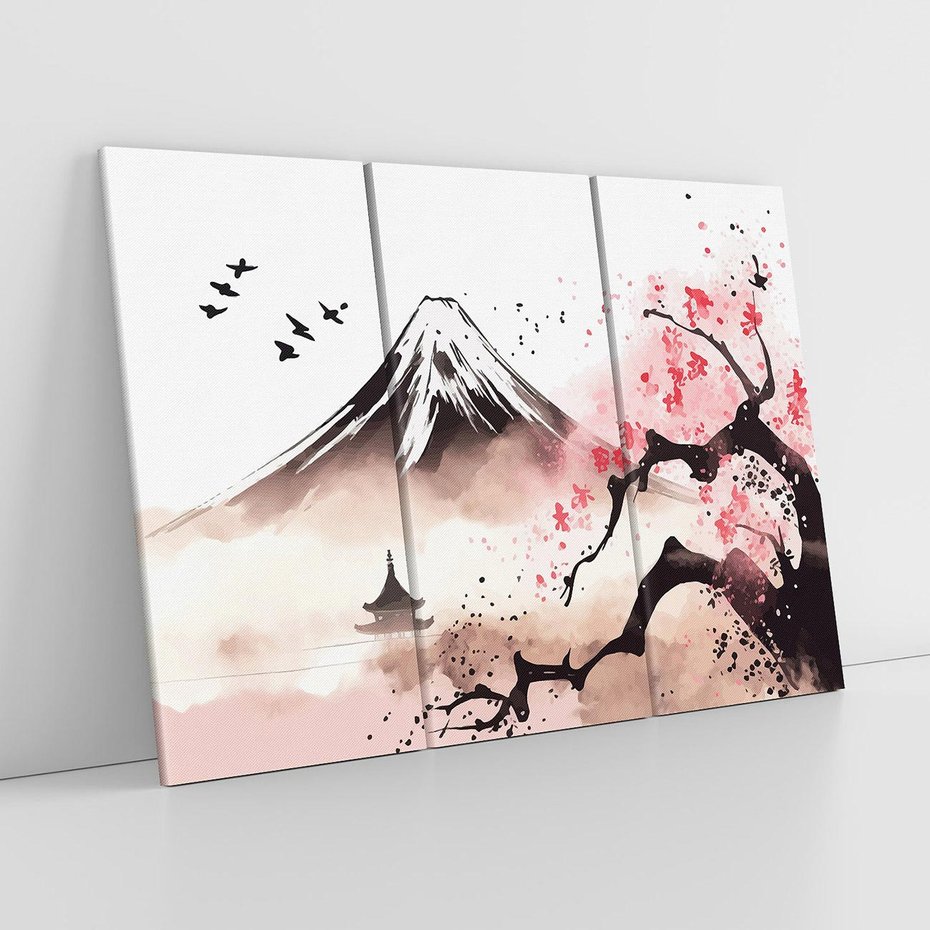 Obraz na płótnie 120x80 - Krajobraz Japonii - akwarela na papirusie, japonia