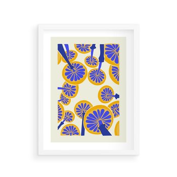 Plakat w ramie 50x70 - Malowane w słońcu - abstrakcyjna kompozycja, grzyby - rama biała