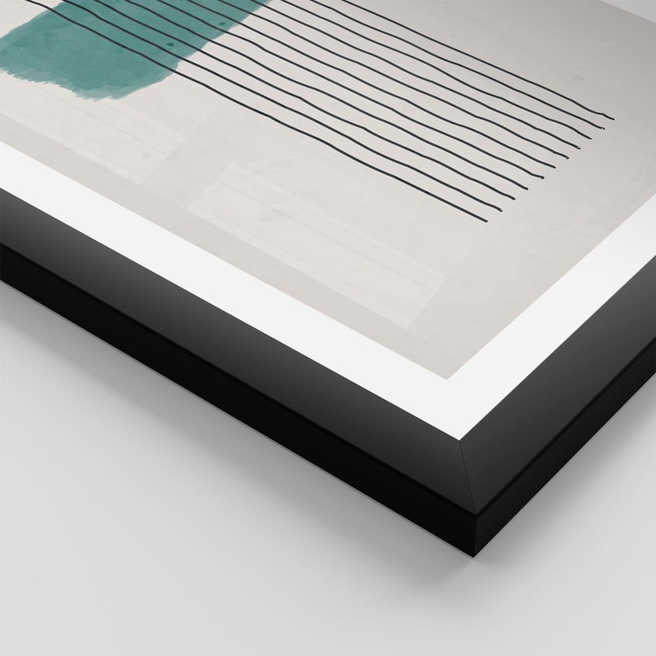 Plakat w ramie 50x70 - Bezczasowe Wspomnienia - abstrakcyjna akwarelowa plama, nieregularne kreski - rama czarna