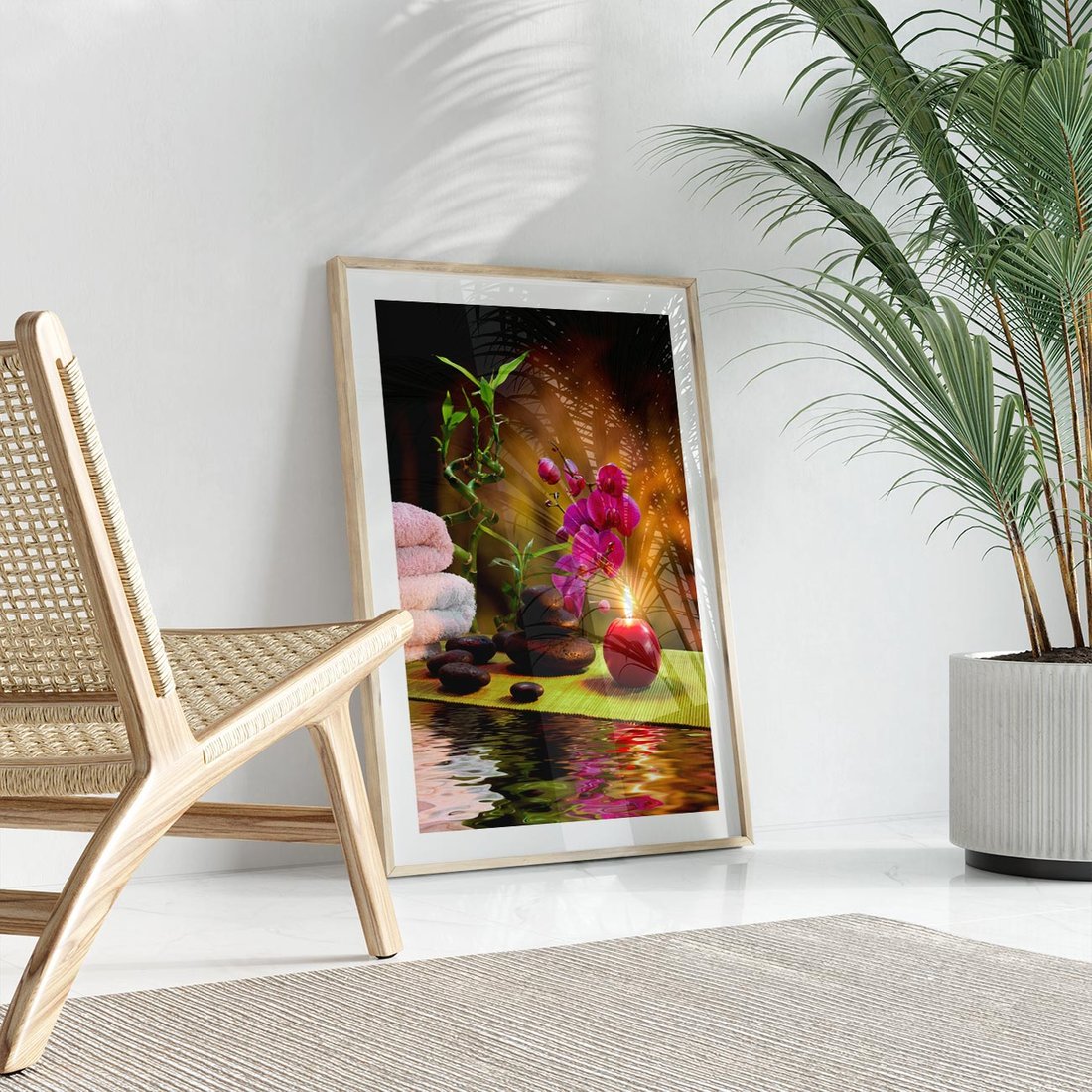 Plakat w ramie 40x50 - Światło Świecących Kwiatów w Spa - spa, świaca - rama drewno