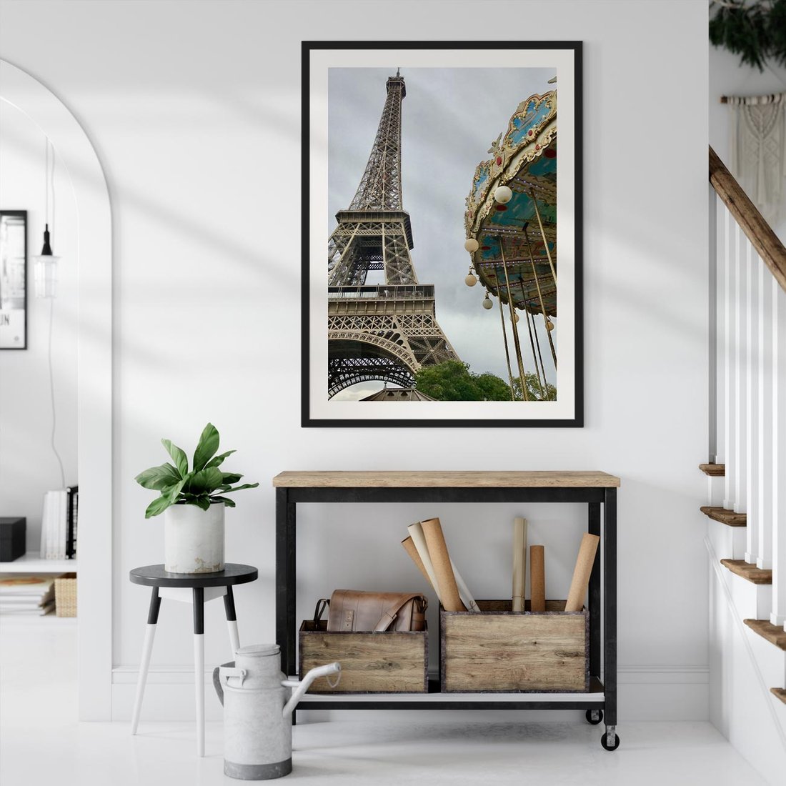 Plakat w ramie 50x70 - Delikatność kolorów - wieża, Eiffla - rama czarna